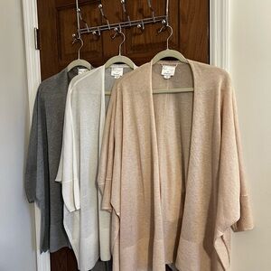 Chico's Cozy Open Front Cardigan - Gray, White, Cream. Gray & Gold shiny stitch